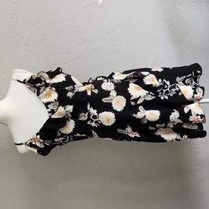 Black Floral Cold Shoulder Dress L